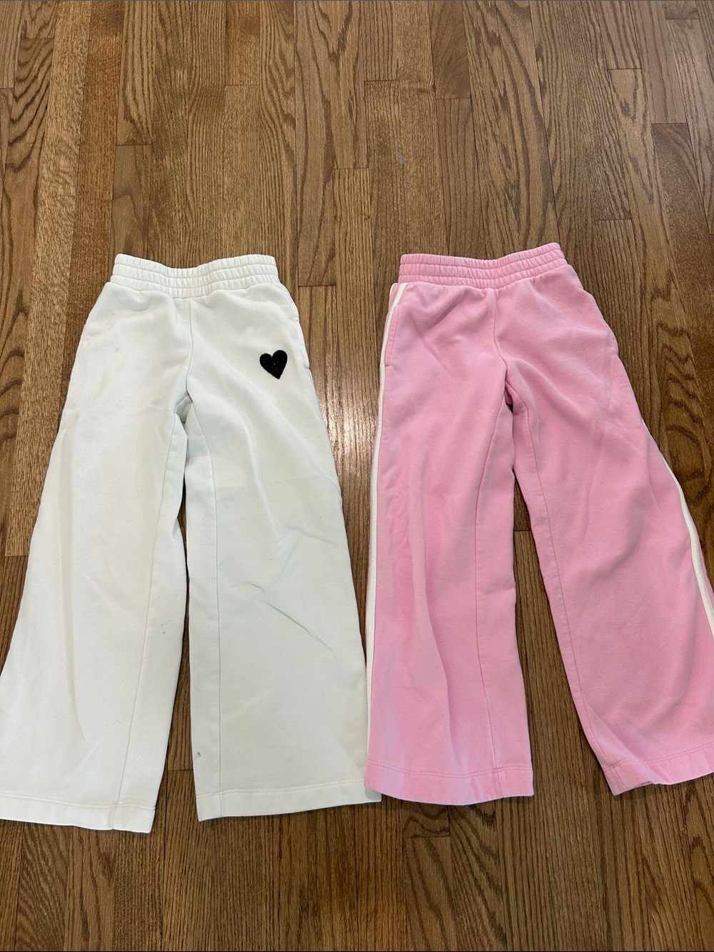 Girls' H&M Pink and White Wide-Leg Lounge Pants - Heart and Stripe detail